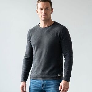 Jack & Jones Grey Textured Crew Neck Sweater Men's XL 100% Cotton